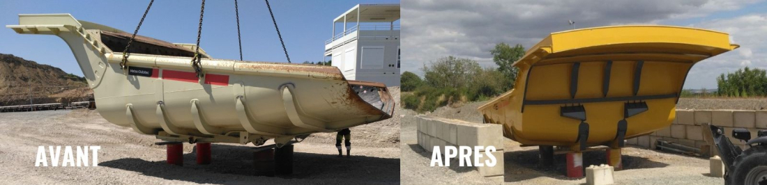 Benne de Dumper avant et apr&egrave;s mise en peinture par SDI Services