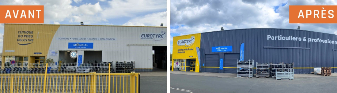 Avant/Apr&egrave;s r&eacute;novation bardage ext&eacute;rieur Eurotyre - SDI Peinture